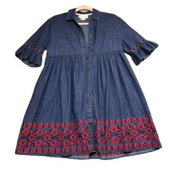 Kate Spade Broome Street Denim Embroidered Floral Shirt Dress - Picture 1 of 11